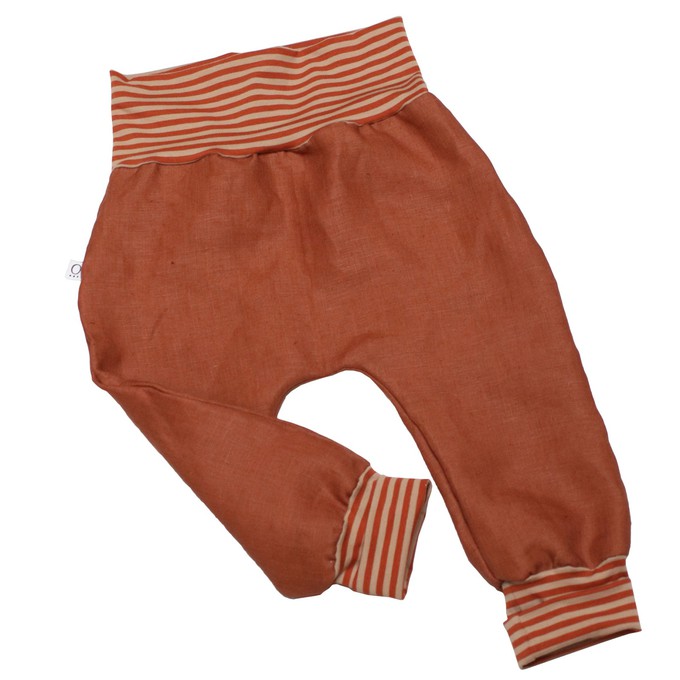 Organic hemp kids trousers with groth adaption rust + stripes from Frija Omina