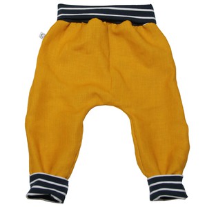 Organic hemp kids trousers with groth adaption saffron + stripes from Frija Omina