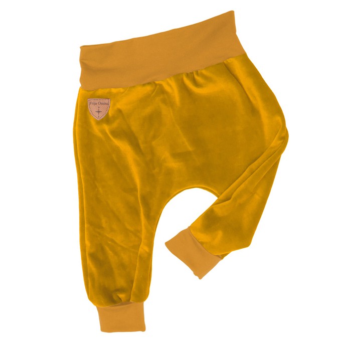 Organic velour pants Hygge mini with growth adaption, mustard (yellow) from Frija Omina