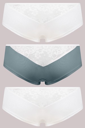 SET: Bio hipster panties "Jondel": white / white lace x2, light grey / white lace x1 from Frija Omina