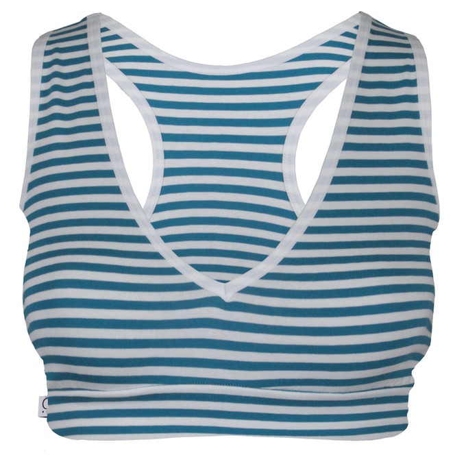 Organic sports top Athla teal-white stripes (blue) from Frija Omina