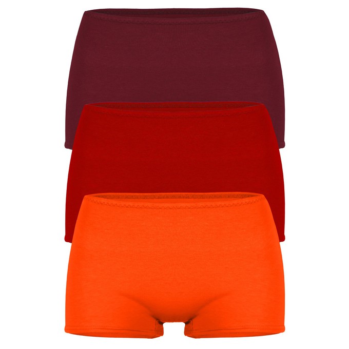 Set of 3 organic panties Erna Fire: Aubergine, chili red, orange from Frija Omina