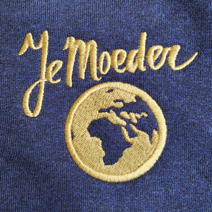 BIO HOODIE -geborduurd- BLAUW/GRIJS/CREME (UNISEX) from Je Moeder