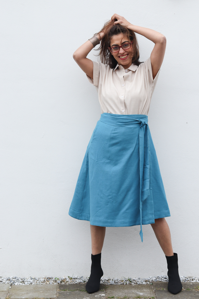 NEW! Cotton Hemp Wrap Skirt Blue from JULAHAS