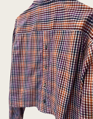 Cropped open back blouse with buttons - checkered purple/orange from JUNGL