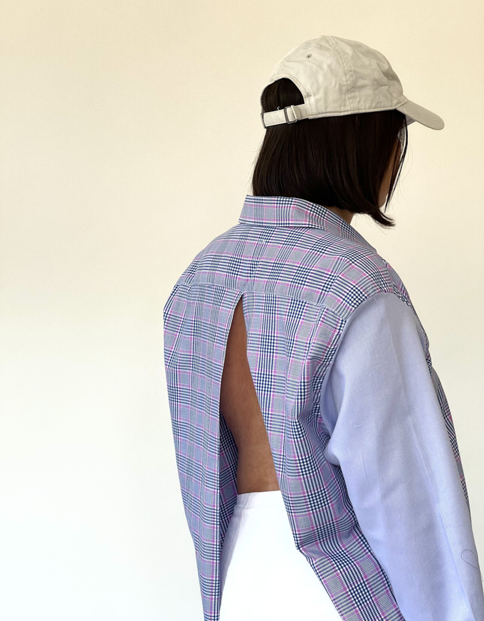 Open back duo blouse checkered - light purple sleeves from JUNGL