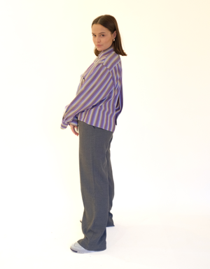 Cropped open back blouse - purple/grey striped from JUNGL