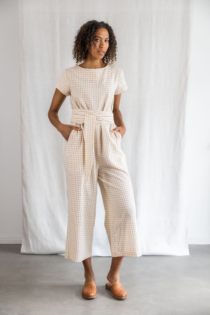 Cotton jumpsuit Nirav Cream Checks from Jyoti - Fair Works