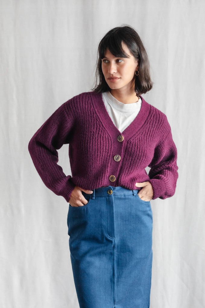 Baby alpaca knit cardigan Arequipa Berry from Jyoti - Fair Works