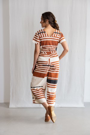 Organic cotton jumpsuit Amrita print terracotta from Jyoti - Fair Works