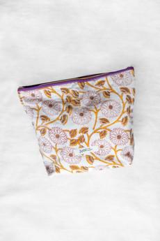 Cotton Toiletry Bag Nahaana Blockprint Flowers via Jyoti - Fair Works