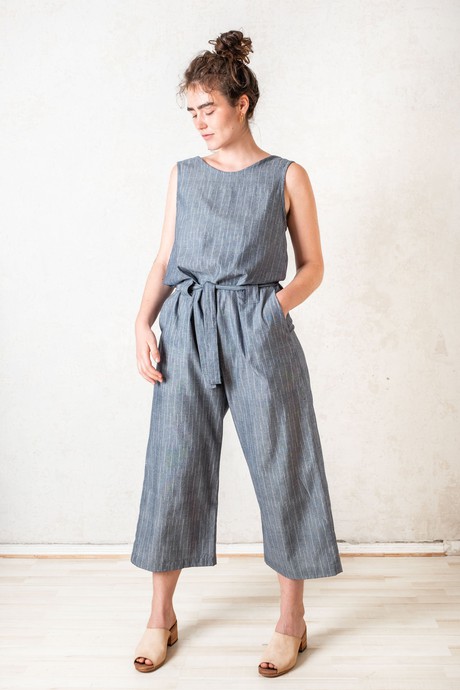 Organic Cotton Jumpsuit Jalina Pinstripe Blue from Jyoti - Fair Works