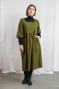 Cotton Dress Rachana Moss Green via Jyoti - Fair Works