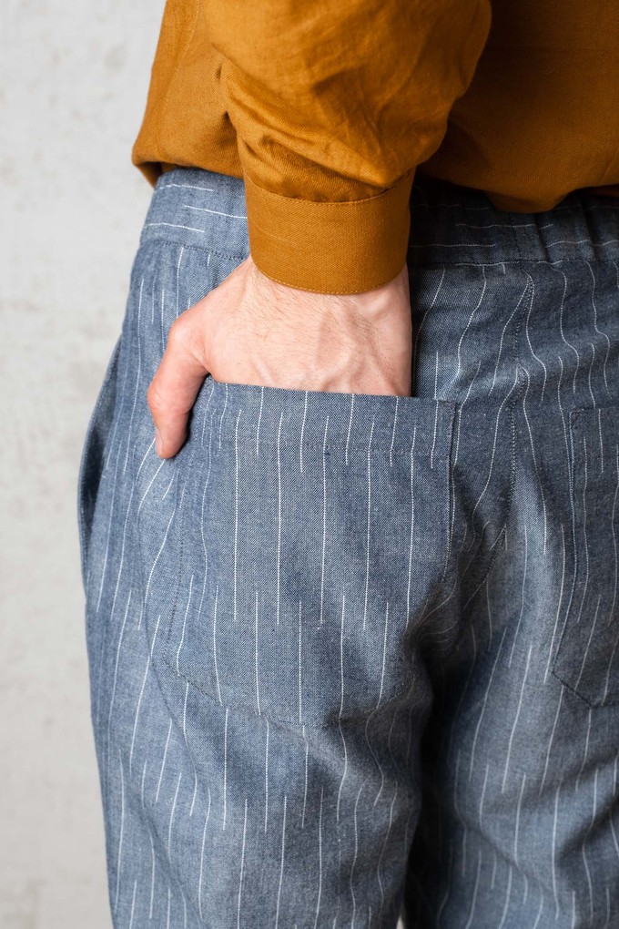 Organic Cotton Pants Bhumi Pinstripe Blue from Jyoti - Fair Works