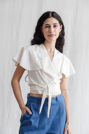 Organic Cotton Wrap Blouse Neeraj White from Jyoti - Fair Works