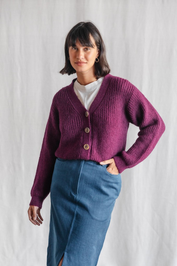 Baby alpaca knit cardigan Arequipa Berry from Jyoti - Fair Works