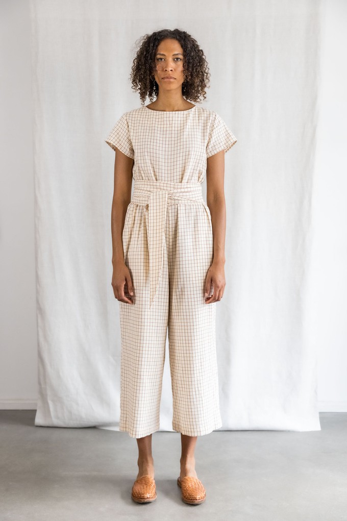 Cotton jumpsuit Nirav Cream Checks from Jyoti - Fair Works