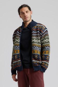 FAIR ISLE - Mens Fleece Lined Wool Jacket Navy via KOMODO