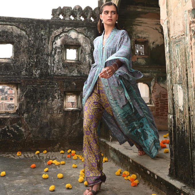 If Saris Could Talk Maxi Kimono- Shanghai Garden from Loft & Daughter