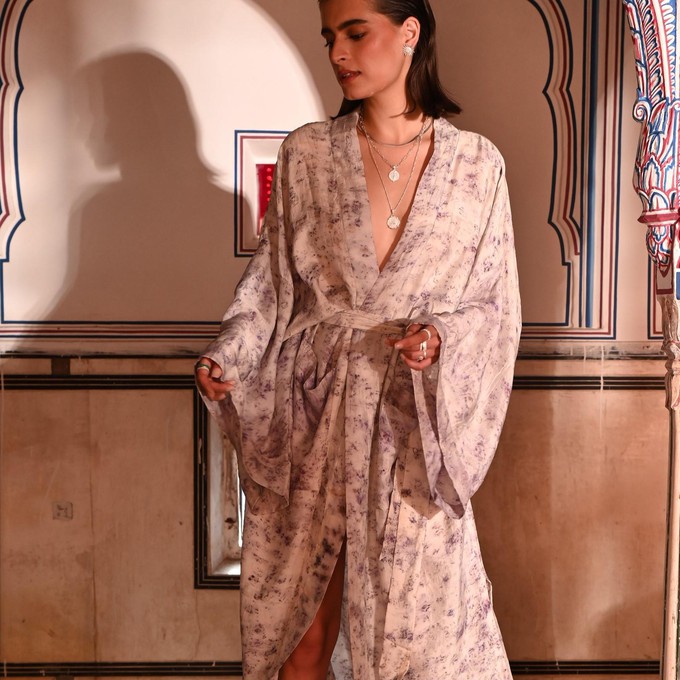 Silk Eco Print Maxi Kimono- Lavender Cloud from Loft & Daughter