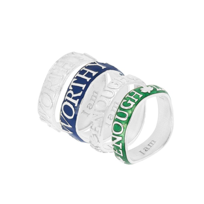 Enough Affirmation Stacking Ring Silver Green from Loft & Daughter