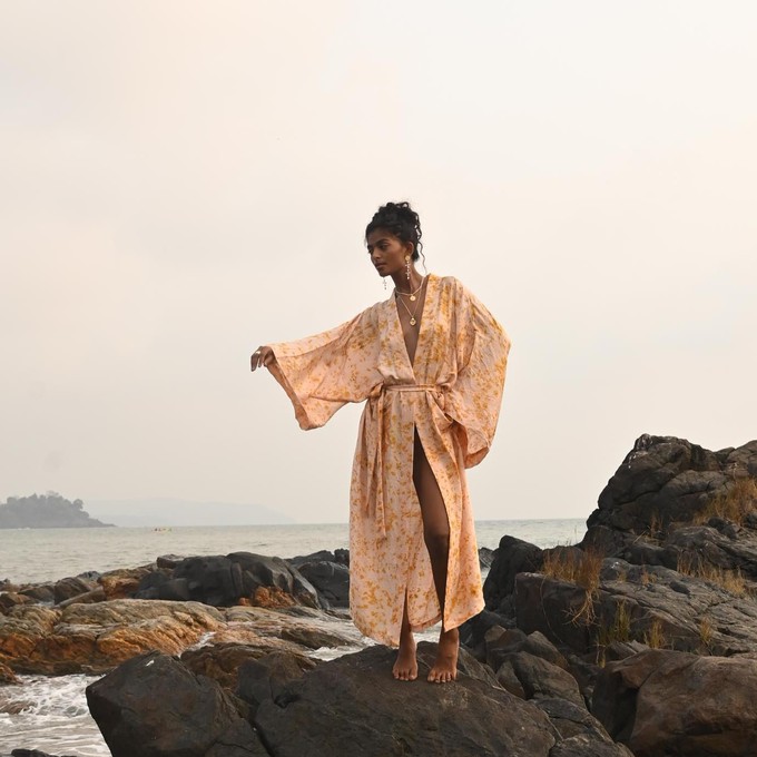 Silk Eco Print Maxi Kimono- Antique Peach from Loft & Daughter