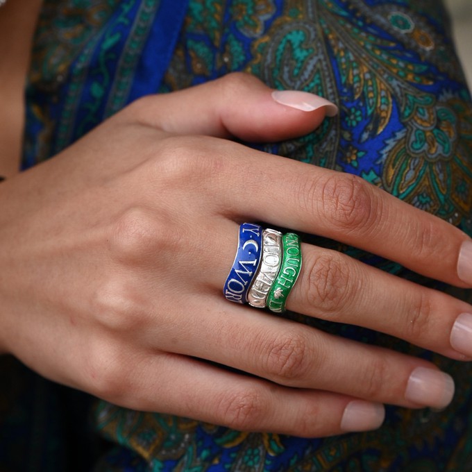 Enough Affirmation Stacking Ring Silver Green from Loft & Daughter