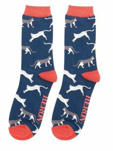 Bamboe sokken heren katten wandering cats - navy via Lotika