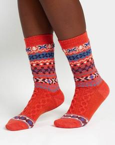 Wollen sokken dames fair isle patroon - burnt orange via Lotika