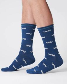 Bamboe sokken heren moustache snor - blauw via Lotika