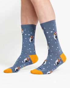 Bamboe sokken heren pinguïns - denim via Lotika