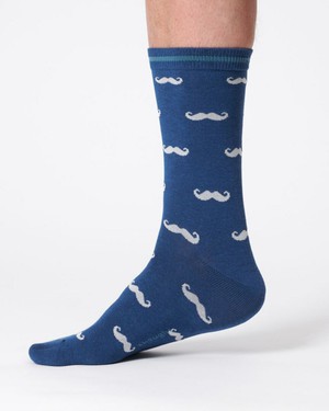 Bamboe sokken heren moustache snor - blauw from Lotika