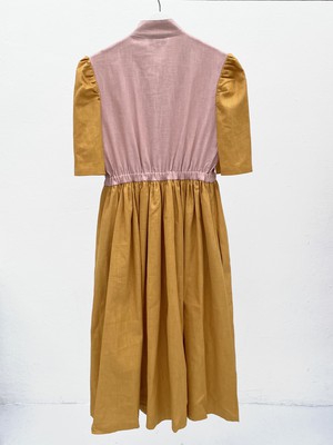 Eleonora Pink Mustard Linen Dress from Masha Maria