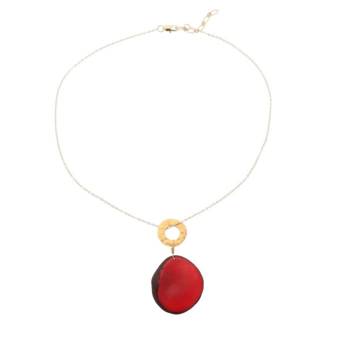 Celeste ketting met hanger van tagua en een goudkleurige ring - rood from MoreThanHip