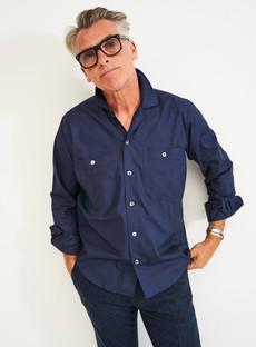 Regenerative Cotton Navy Double Pocket Shirt via Neem London