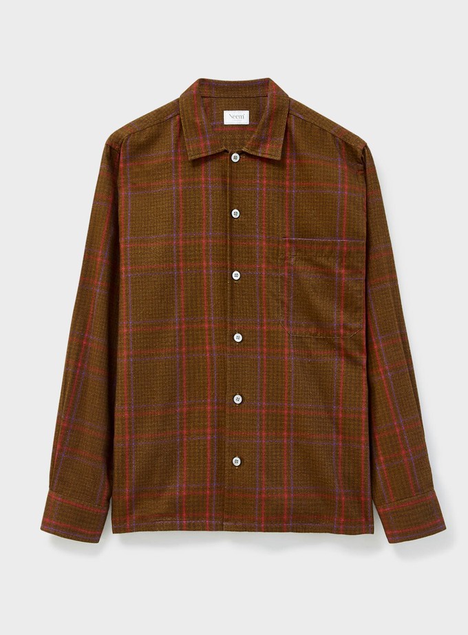 Recycled Flannel Chocolate Check Spitalfields Overshirt from Neem London