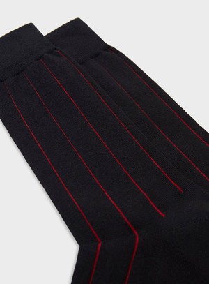 Recycled Cotton Pin Stripe Black/Red Socks from Neem London