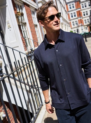 ZQ Merino Super 120s Wool Jersey Navy Shirt from Neem London