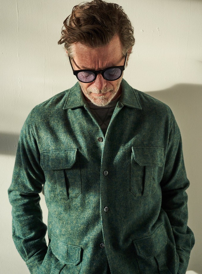 Heavy Recycled Soft Flannel Green Men's Overshirt from Neem London