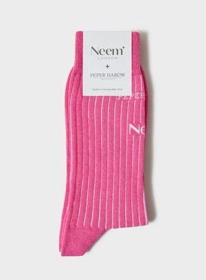 Recycled British Ribbed Cotton Bright Pink Men's Socks from Neem London