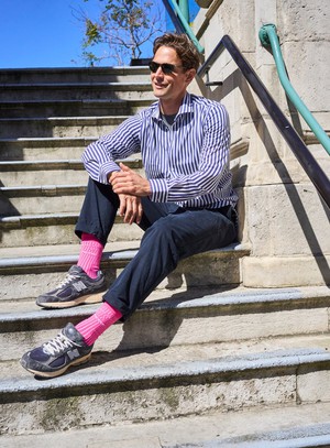 Recycled British Ribbed Cotton Bright Pink Men's Socks from Neem London