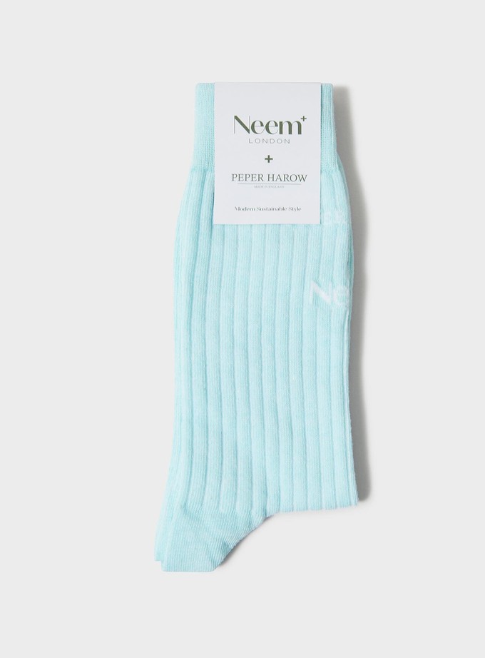 Recycled British Ribbed Cotton Sky Men's Socks from Neem London