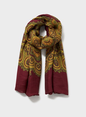 Biodegradable Italian Tencel Burgundy and Gold Paisley Flamboyant Scarf from Neem London