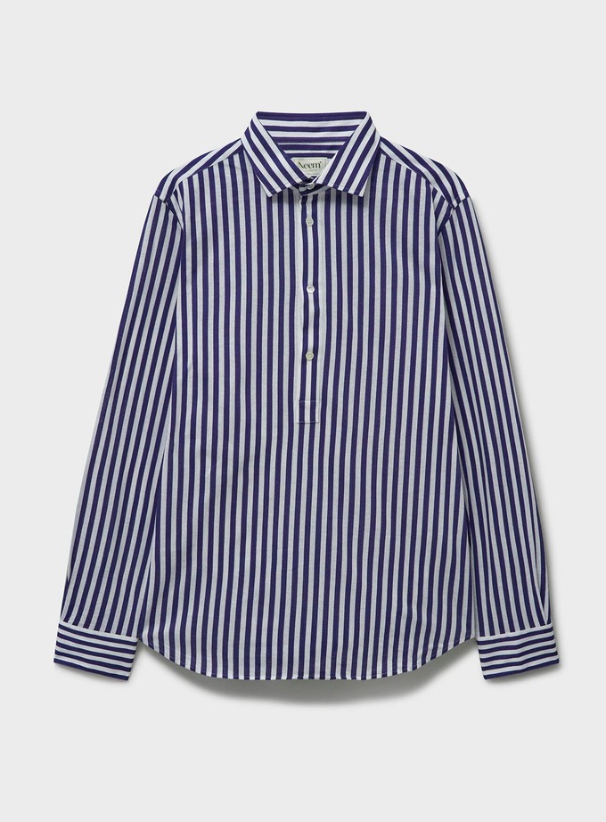 Neem Navy City Stripe Pop-Over Men's shirt from Neem London