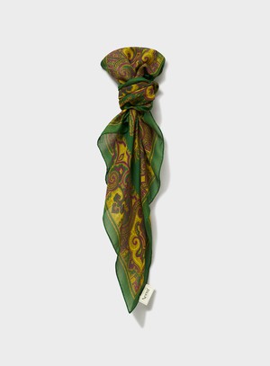 Biodegradable Italian Tencel Green Motif Neem and Mustard Print Neck Scarf from Neem London