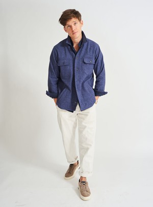 Recycled Piccadilly Cross Weave Blue Overshirt from Neem London