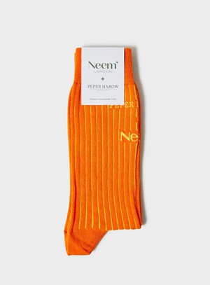 Recycled British Ribbed Cotton Orange Men's Socks from Neem London