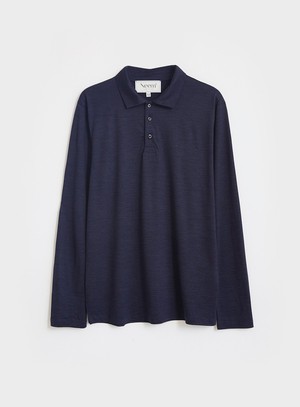 ZQ Merino 120s Super Fine Navy Stripe  Long Sleeve Polo from Neem London