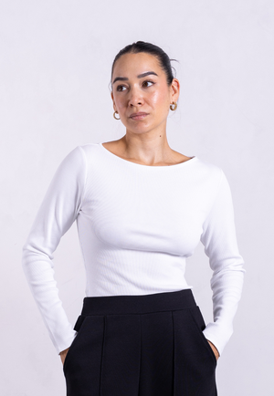 Ribbed Boat Neck Long Sleeve T-Shirt, White from Not Basics