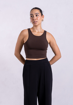 Organic Cotton High-Neck Cropped Tank, Hot Fudge from Not Basics